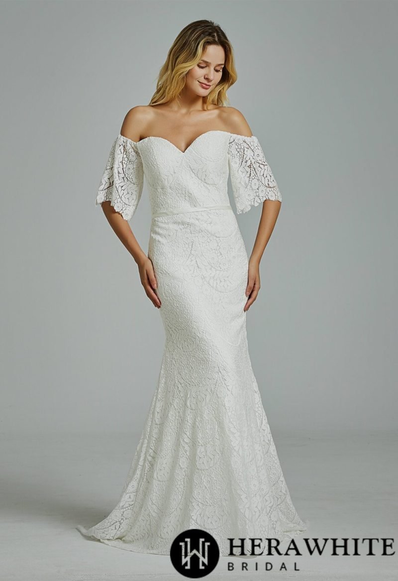 Robe De Mariée Fourreau Dentelle Epaules Dénudées