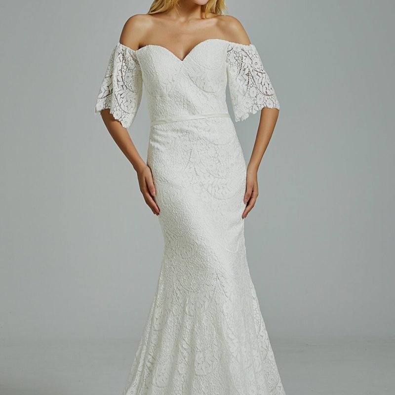Robe De Mariée Fourreau Dentelle Epaules Dénudées