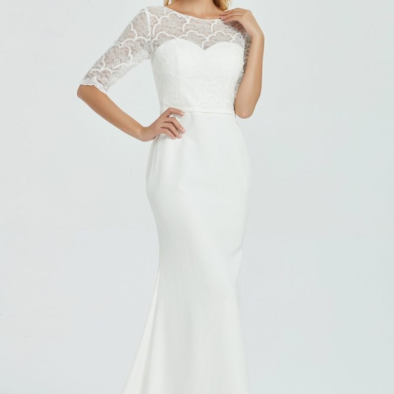 Robe De Mariée Fourreau Manches 3 4 En Dentelle