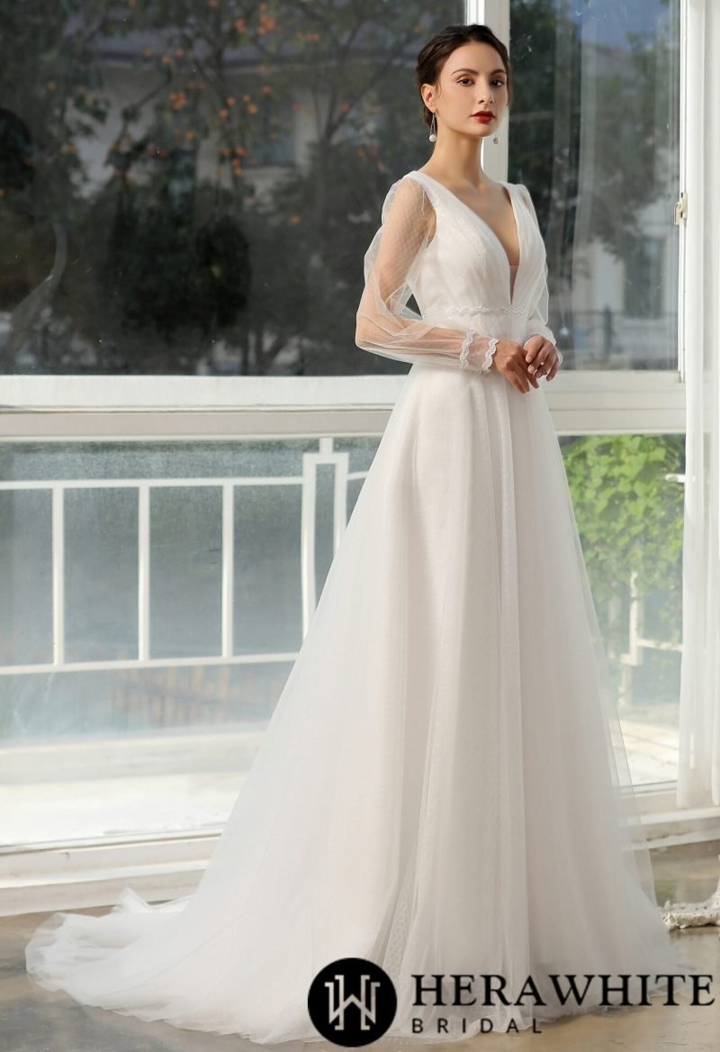 Robe De Mariée Manche Longue Blanche – Image 6