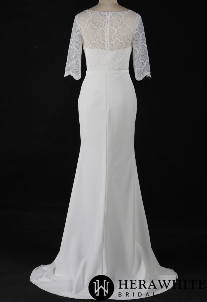 Robe De Mariée Fourreau Manches 3 4 En Dentelle – Image 5