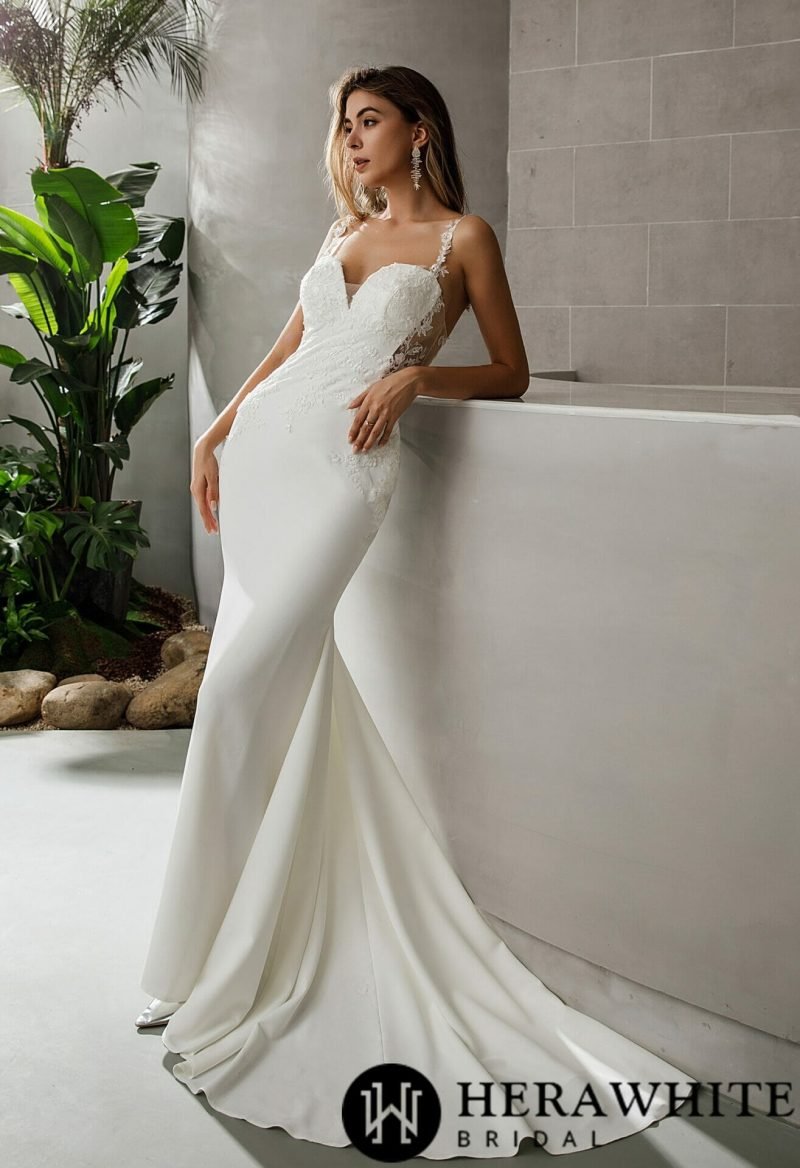 Robe De Mariée Sirène Bretelles Florales – Image 2