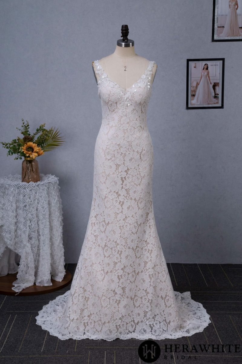 Robe De Mariée Fourreau Dentelle Florale – Image 6
