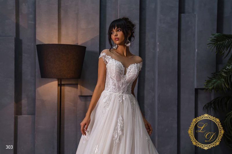 Robe De Mariée Dentelle Florale Col Illusion – Image 2