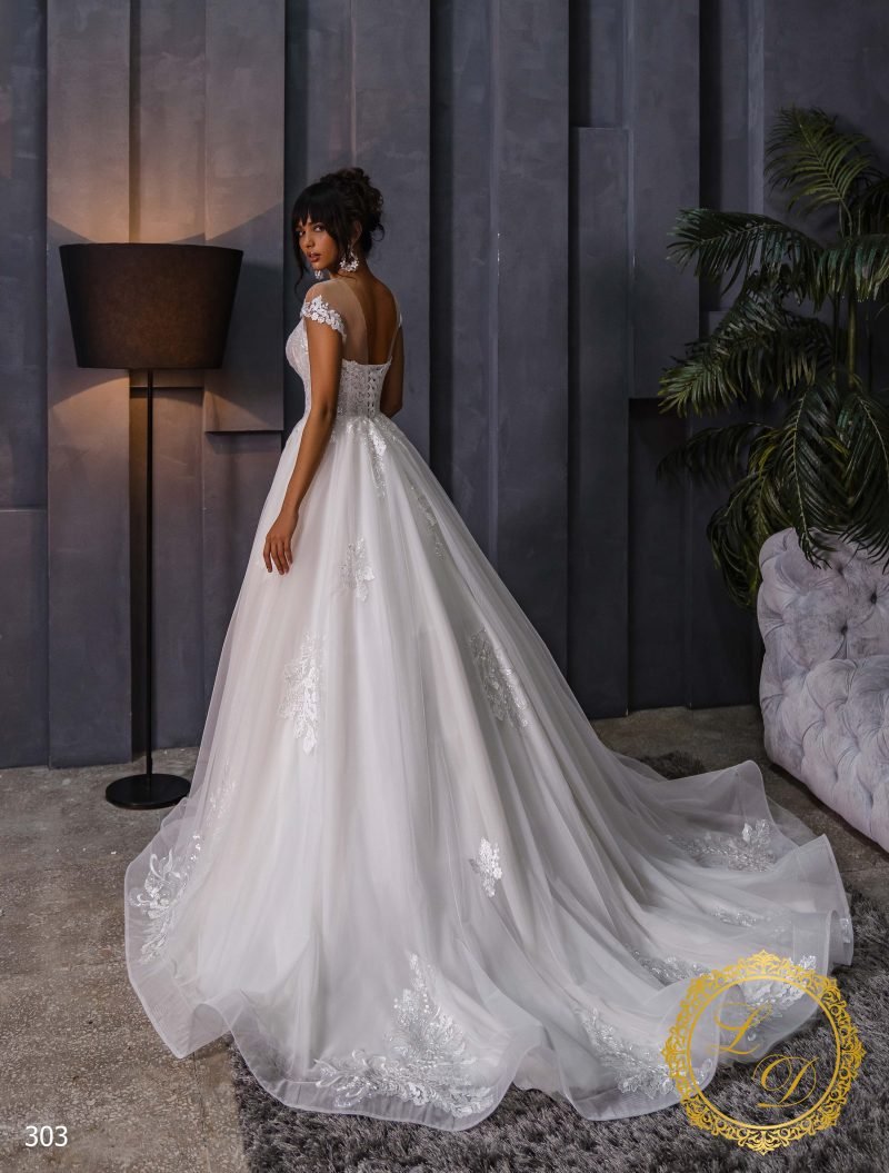 Robe De Mariée Dentelle Florale Col Illusion – Image 3