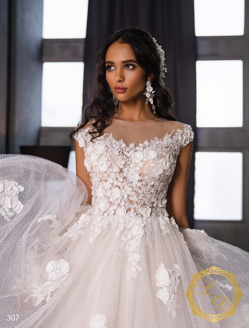 Robe De Mariée Appliques Florales Et Jupe Tulle – Image 2