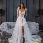 Robe De Mariée Courte Scintillante à Traîne Détachable