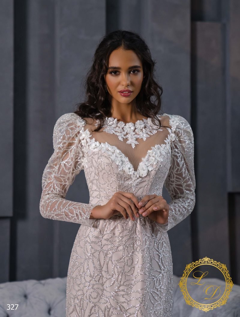Robe De Mariée Fourreau Scintillante A Manches Bouffantes – Image 2