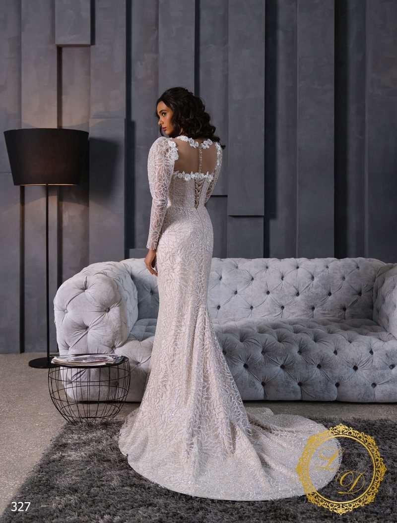 Robe De Mariée Fourreau Scintillante A Manches Bouffantes – Image 3