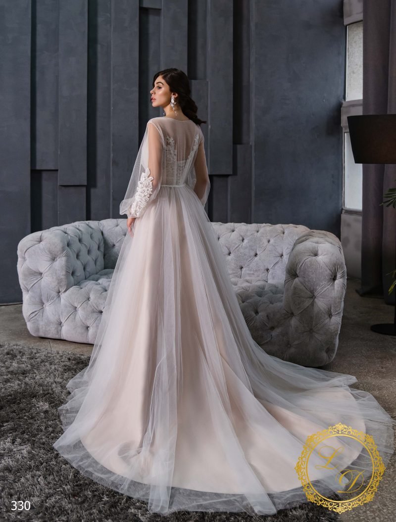 Robe De Mariée En Satin Nude Avec Dentelle Florale – Image 3