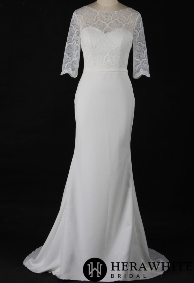 Robe De Mariée Fourreau Manches 3 4 En Dentelle – Image 4