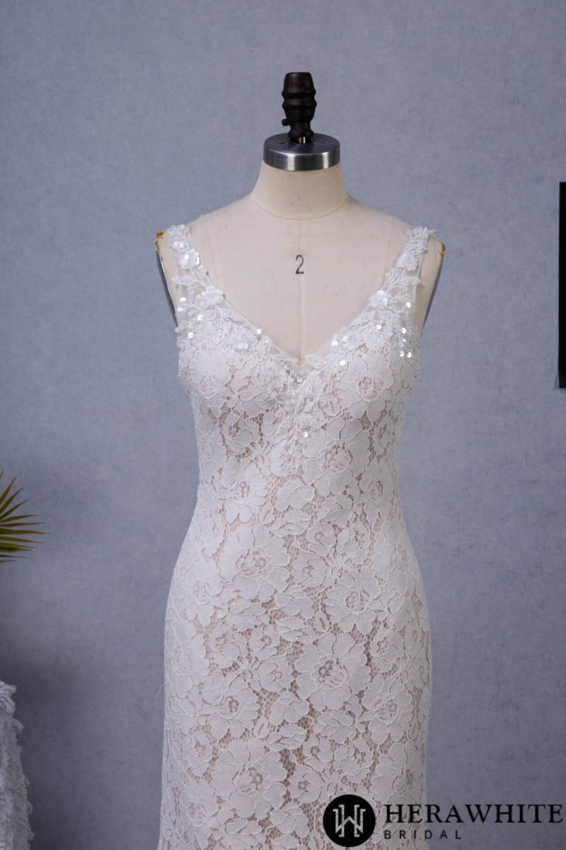 Robe De Mariée Fourreau Dentelle Florale – Image 7
