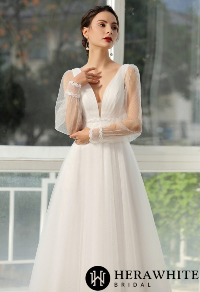Robe De Mariée Manche Longue Blanche – Image 2