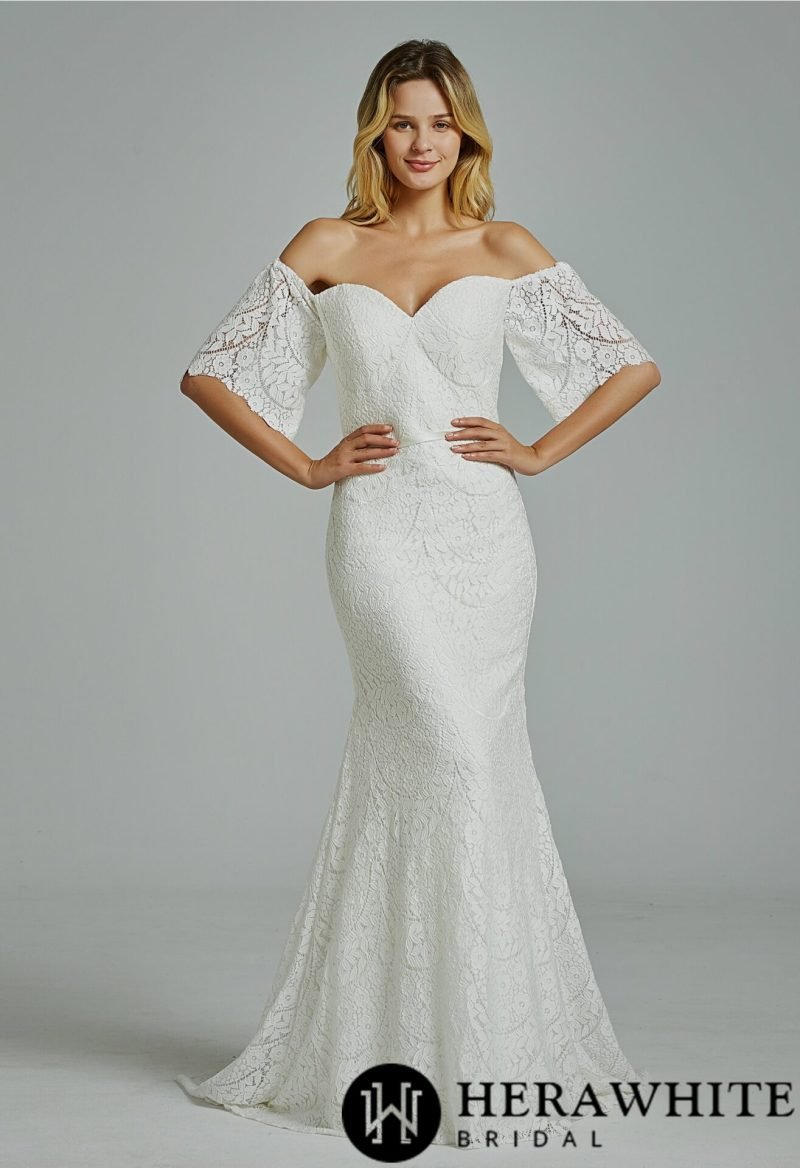 Robe De Mariée Fourreau Dentelle Epaules Dénudées – Image 3