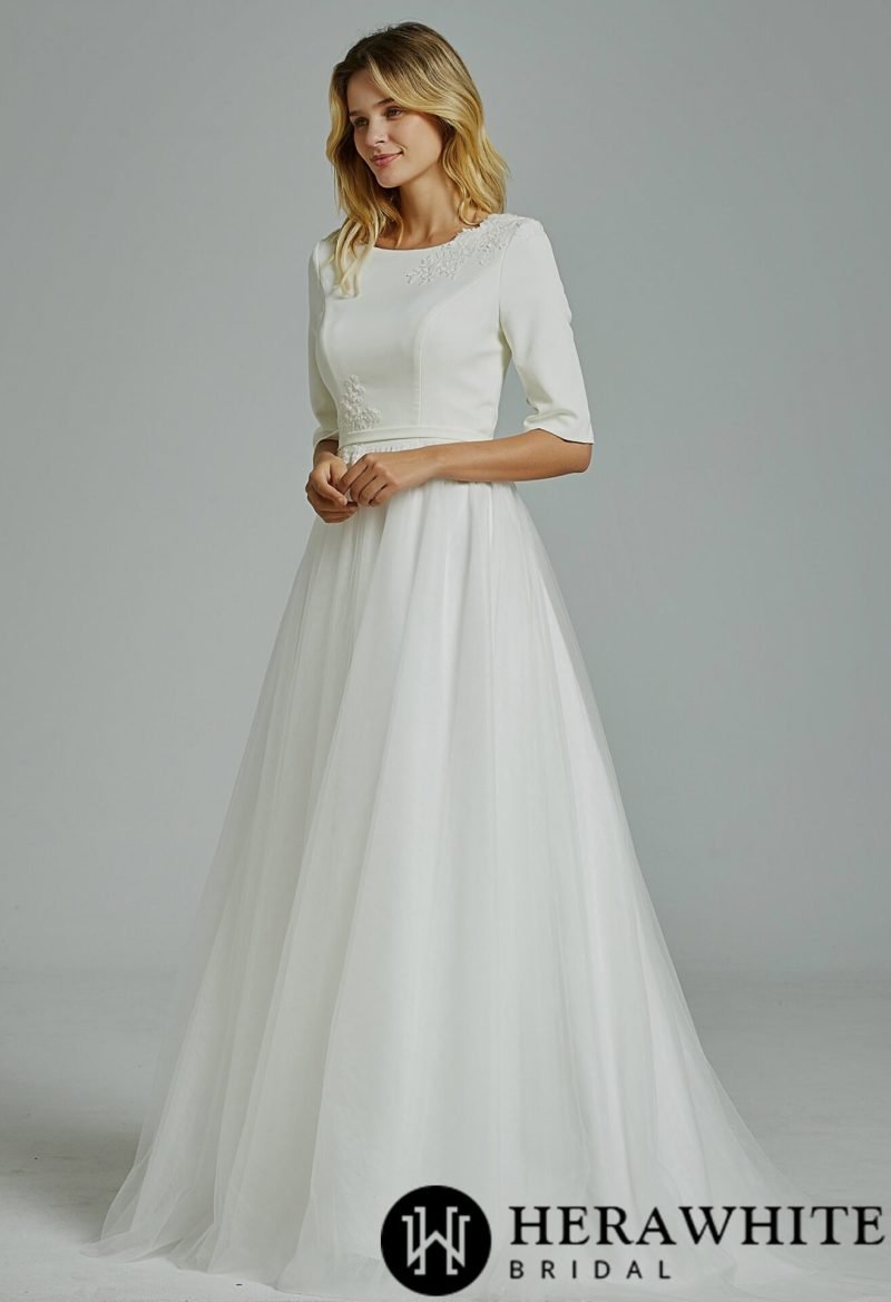 Robe De Mariée Boho Simple Manches 3 4 – Image 2