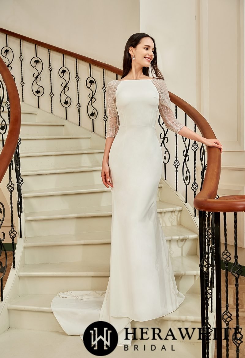 Robe De Mariée Sirène Manche 3 4 – Image 4