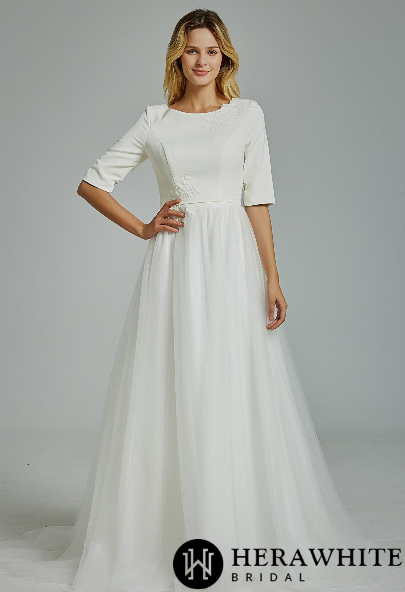Robe De Mariée Boho Simple Manches 3 4