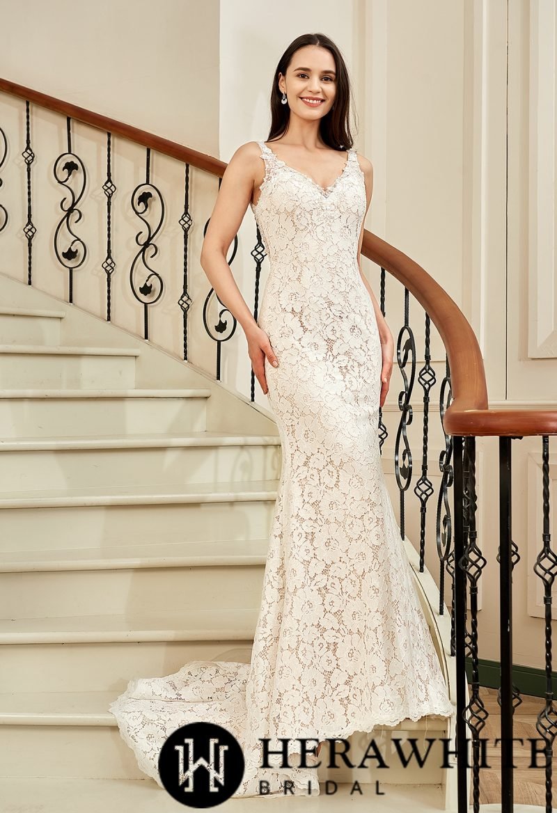 Robe De Mariée Fourreau Dentelle Florale – Image 3