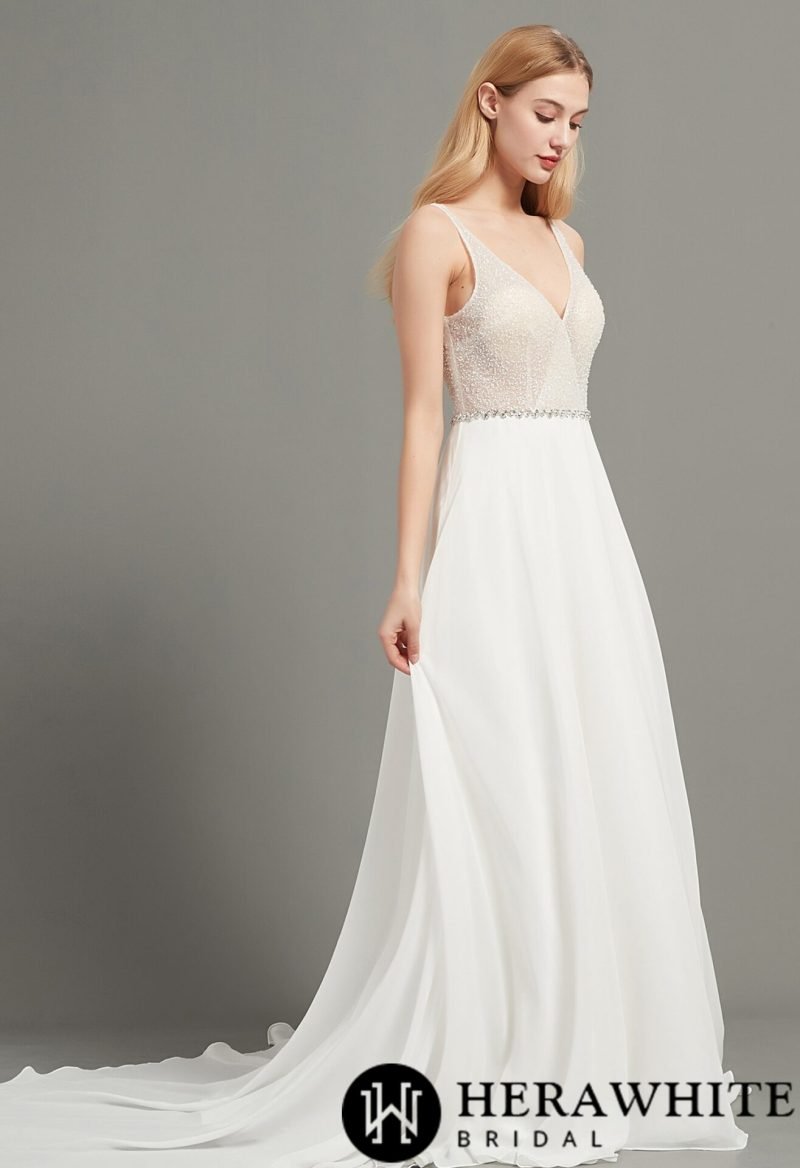 Robe De Mariée En Mousseline Avec Perles
