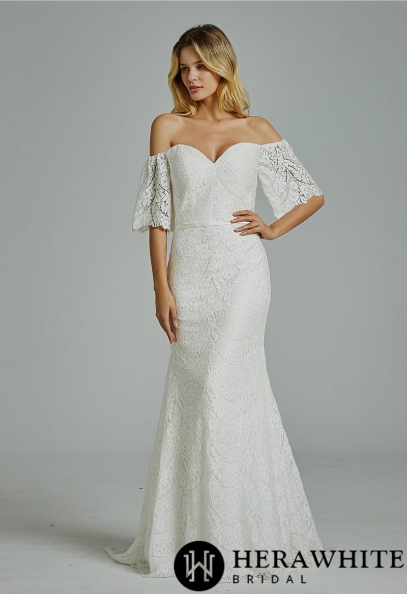 Robe De Mariée Fourreau Dentelle Epaules Dénudées – Image 4