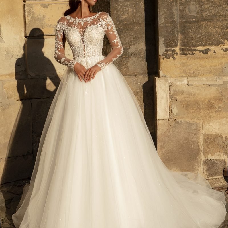 Robe De Mariée A Dentelle Florale A Manches Longues Illusion
