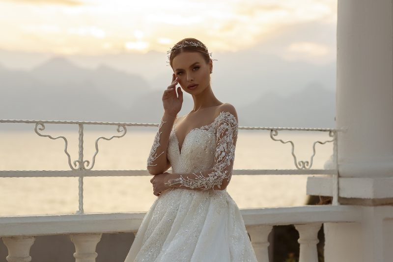 Robe De Mariée Princesse Manches Longues Blanche – Image 4
