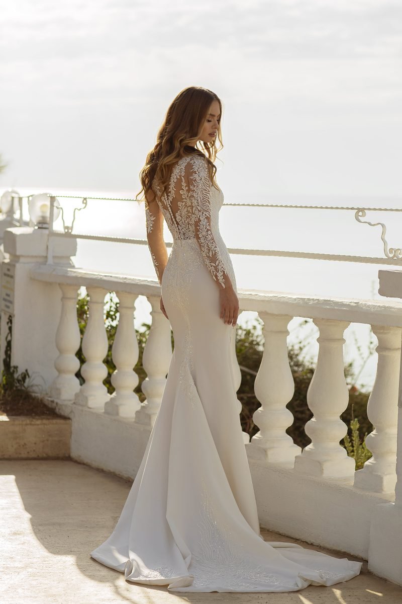 Robe De Mariée Sirène Manche Longue Blanche – Image 2