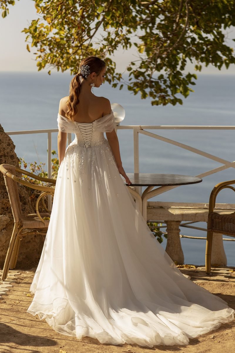 Robe De Mariée Princesse Manches Tombantes Blanche – Image 2