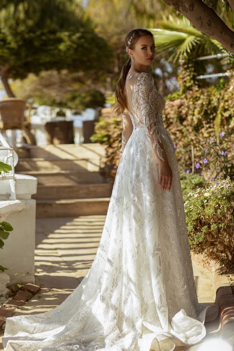 Robe De Mariée Manches Longues Dos Nu Blanche – Image 2