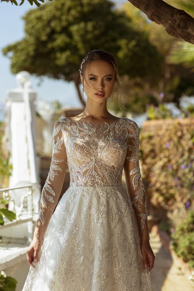 Robe De Mariée Manches Longues Dos Nu Blanche – Image 3
