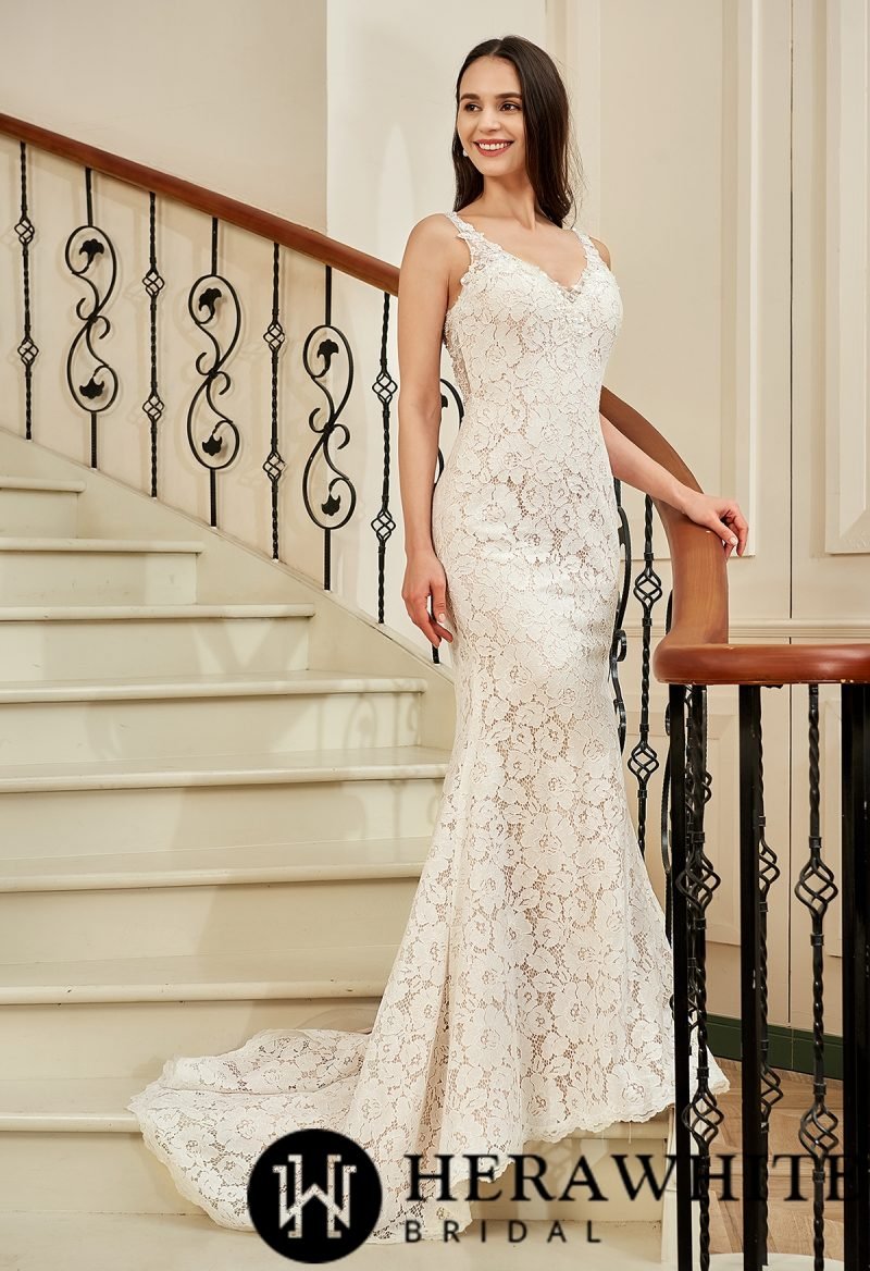 Robe De Mariée Fourreau Dentelle Florale – Image 4