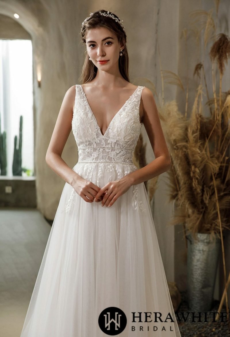 Robe De Mariée Florale Avec Perles – Image 4