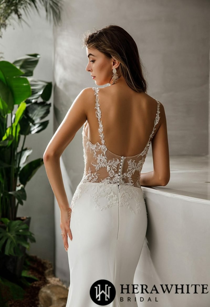 Robe De Mariée Sirène Bretelles Florales – Image 5