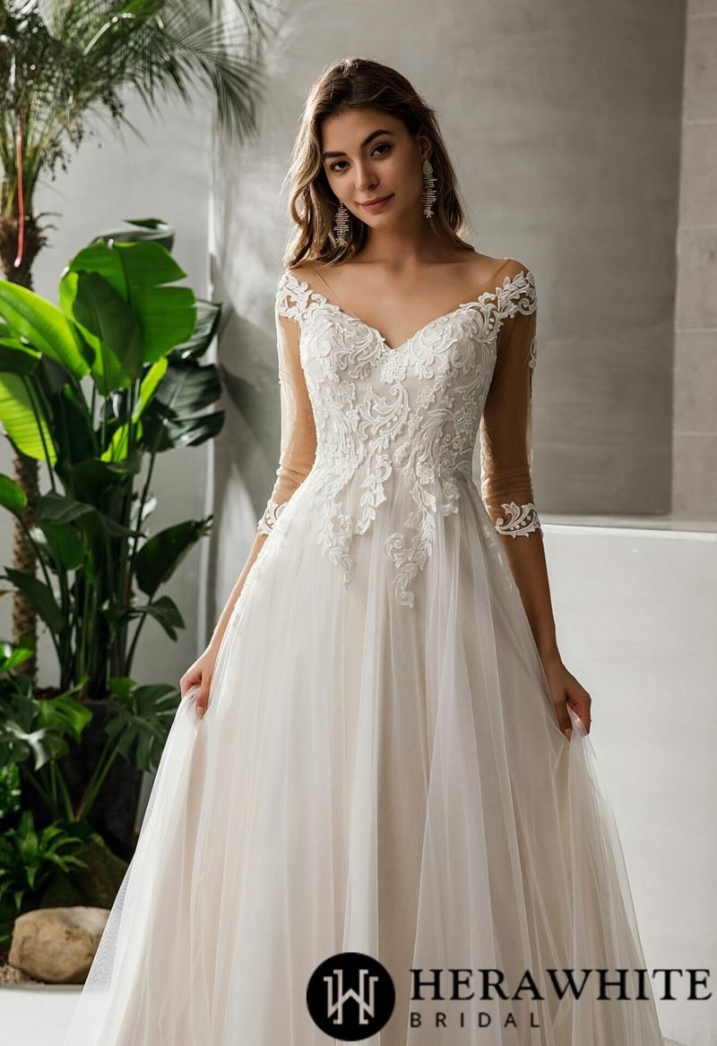 Robe De Mariée Florale Ligne A – Image 3