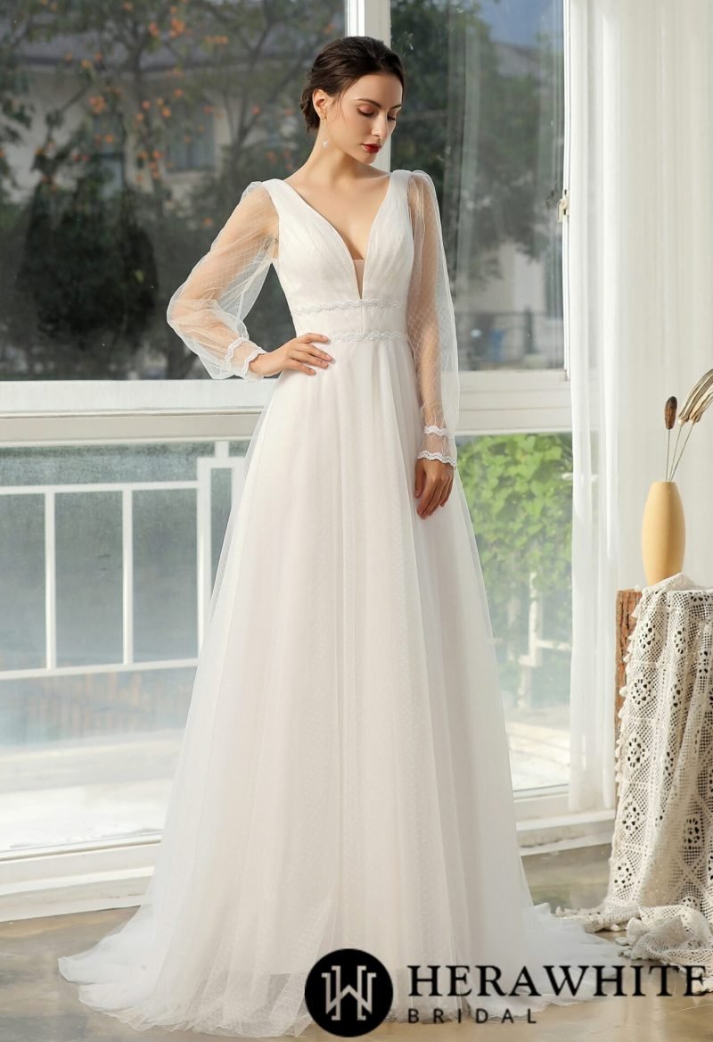 Robe De Mariée Manche Longue Blanche – Image 5