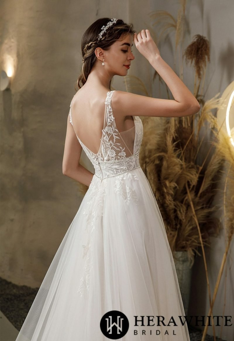 Robe De Mariée Florale Avec Perles – Image 6