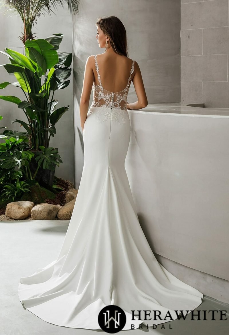 Robe De Mariée Sirène Bretelles Florales – Image 4