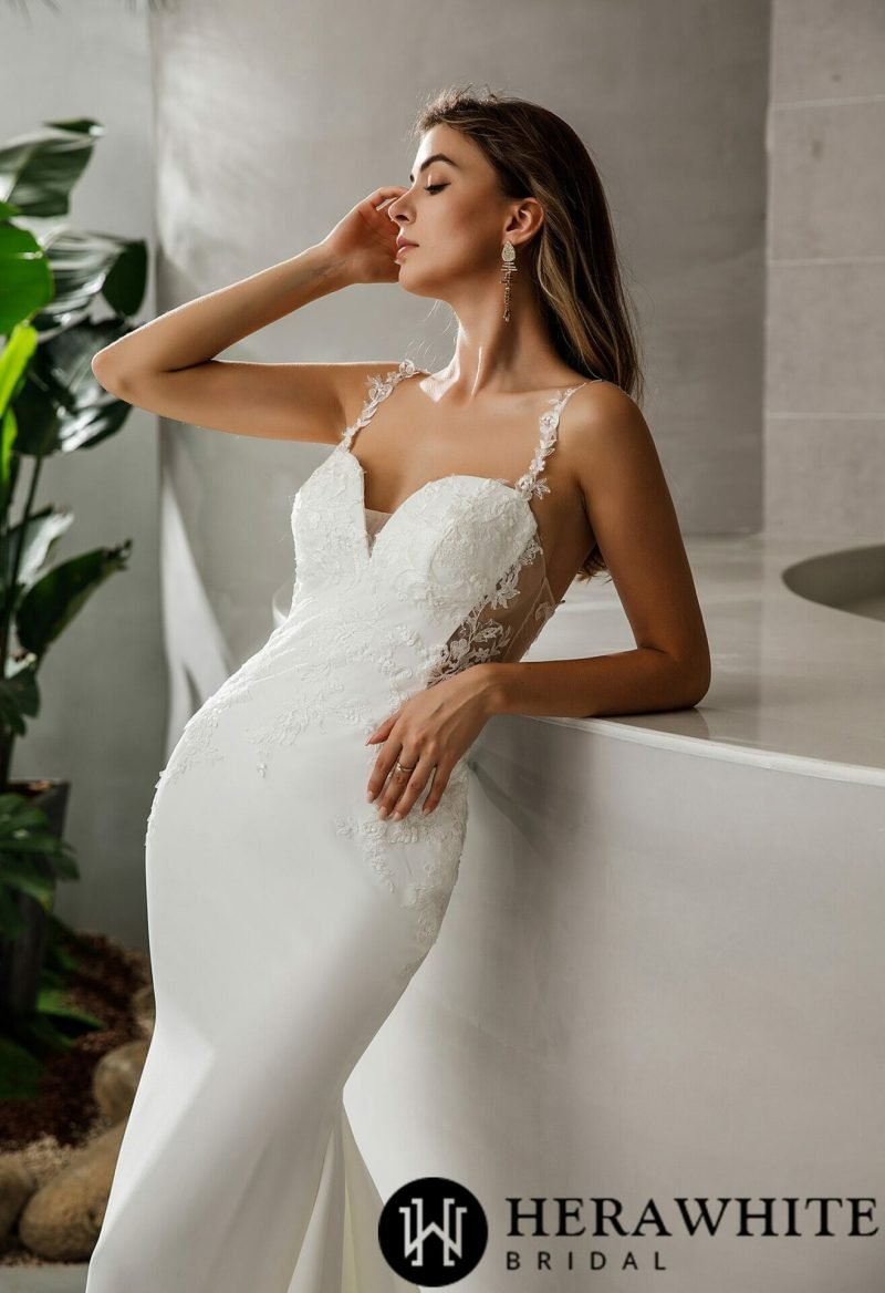 Robe De Mariée Sirène Bretelles Florales – Image 6