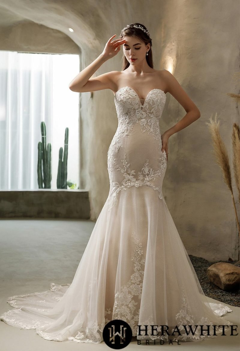 Robe De Mariée Sirène Perles Et Dentelle – Image 2