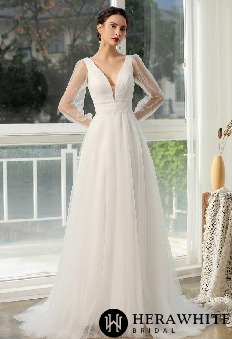 Robe De Mariée Manche Longue Blanche – Image 4