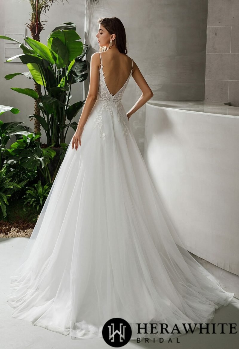 Robe De Mariée Florale Col V – Image 4