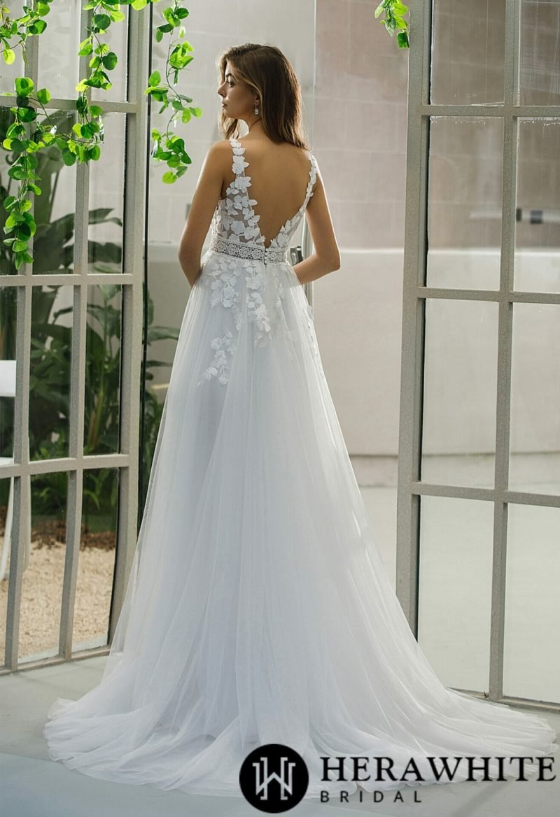 Robe De Mariée A En Dentelle Florale Avec Tulle – Image 5