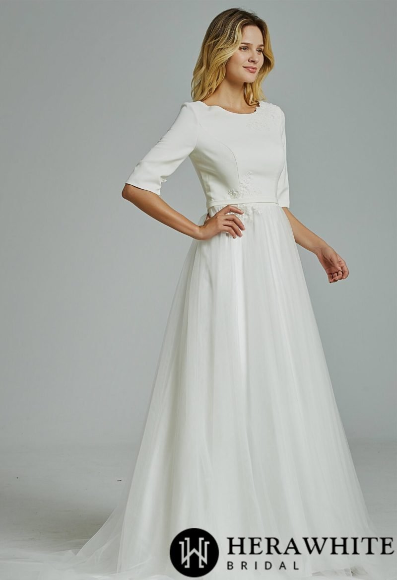 Robe De Mariée Boho Simple Manches 3 4 – Image 3