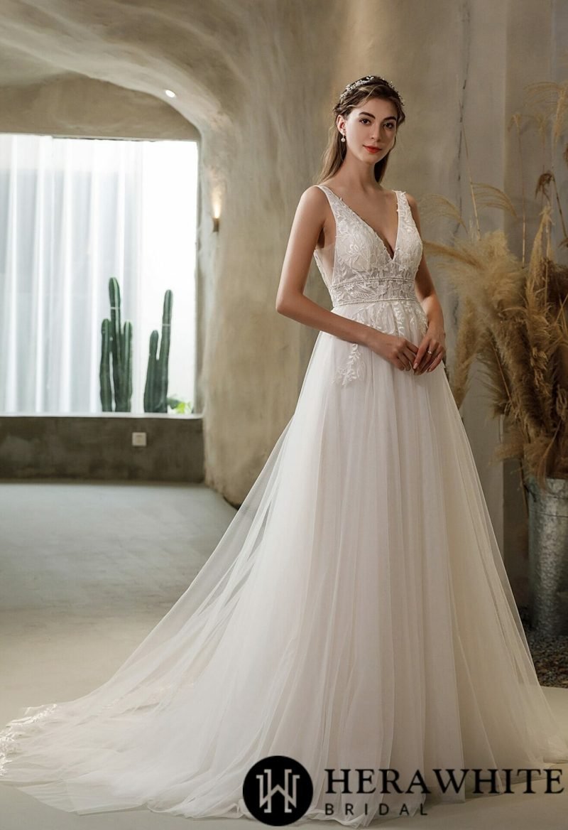 Robe De Mariée Florale Avec Perles – Image 3