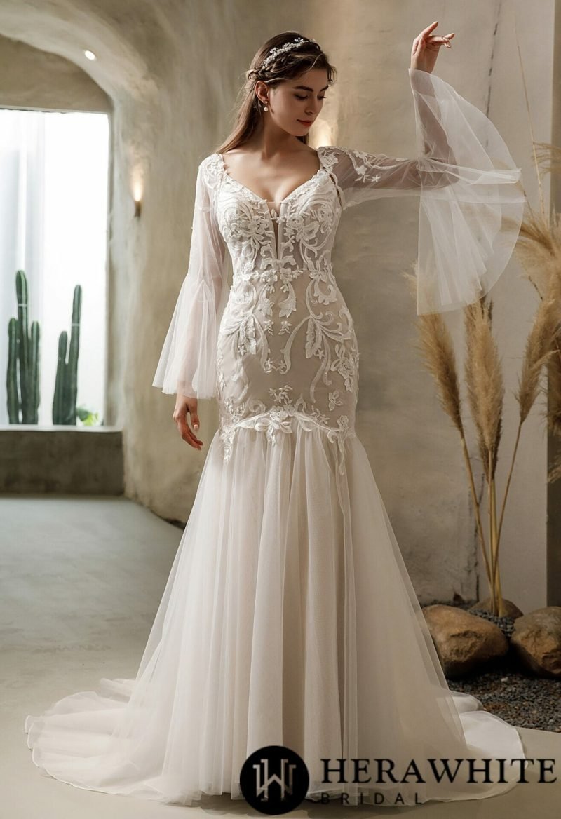 Robe Sirène A Manches Cloche Détachables – Image 2