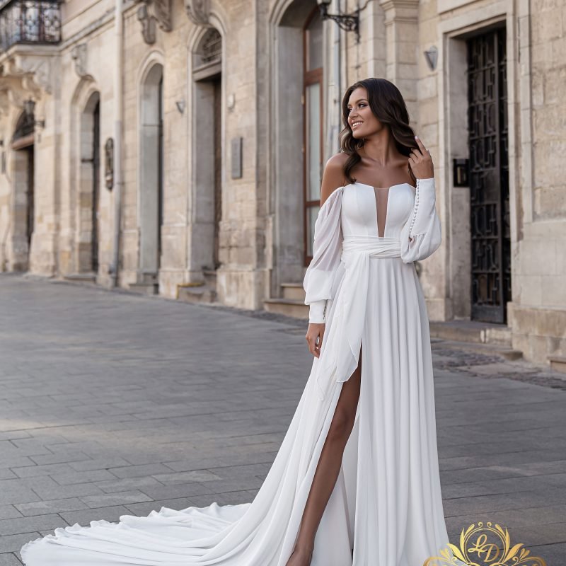 Robe De Mariée fendue avec ceinture tissu