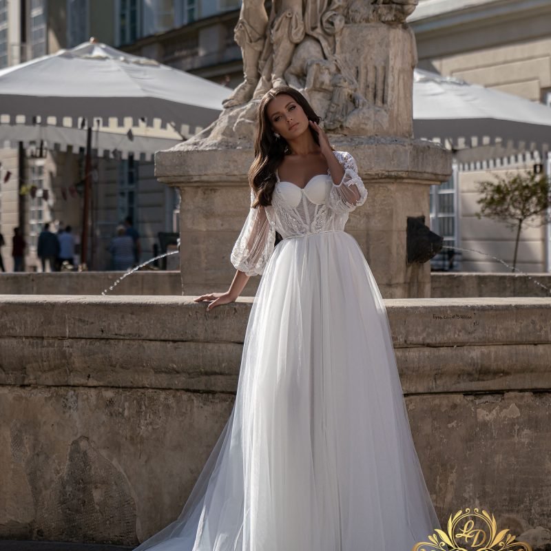 Robe De Mariée Bustier Plissé Avec Haut En Tulle