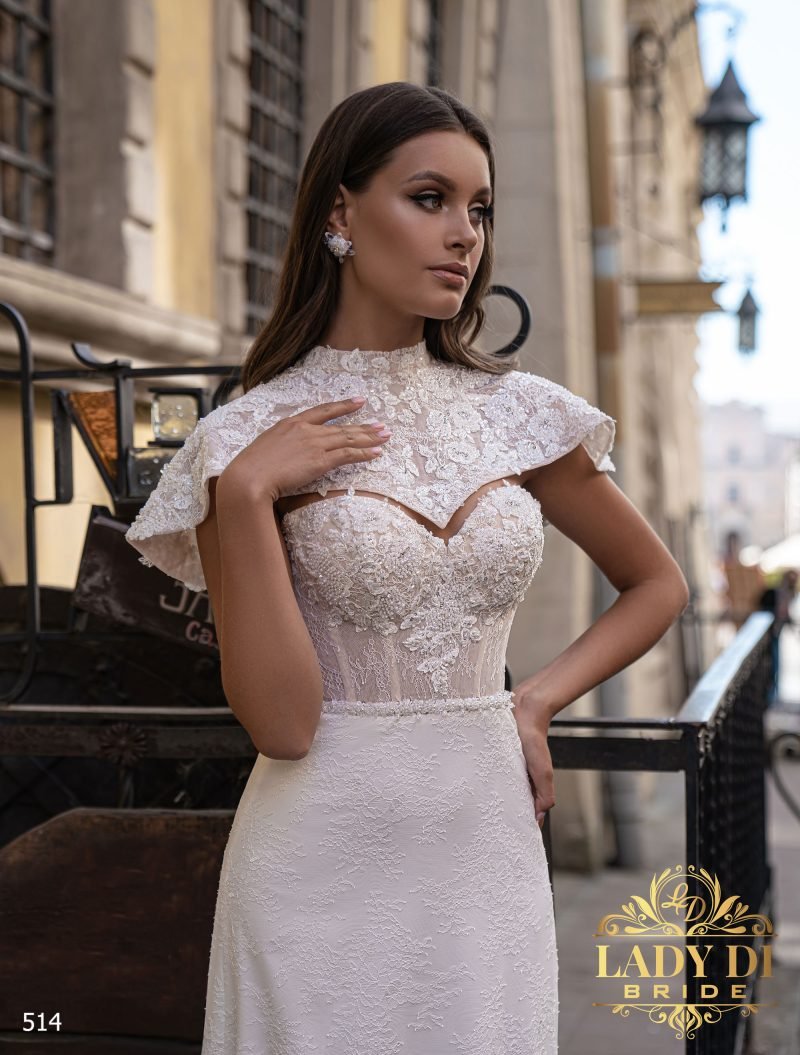 Robe De Mariée Fourreau Bustier Avec Cape – Image 2