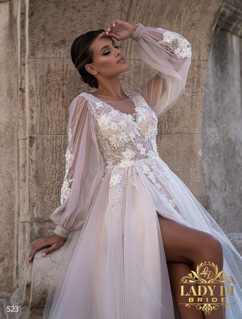 Robe De Mariée Fendue Jupe Tulle Blanche – Image 2